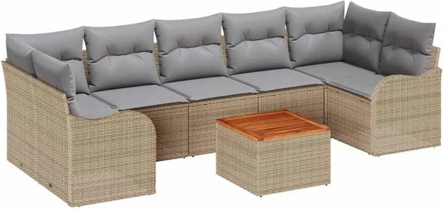vidaXL Garten-Sofa-Set 8-teilig aus Polyrattan in Beige mit Polstern und L-Form für Terrasse und Garten - Bild 1