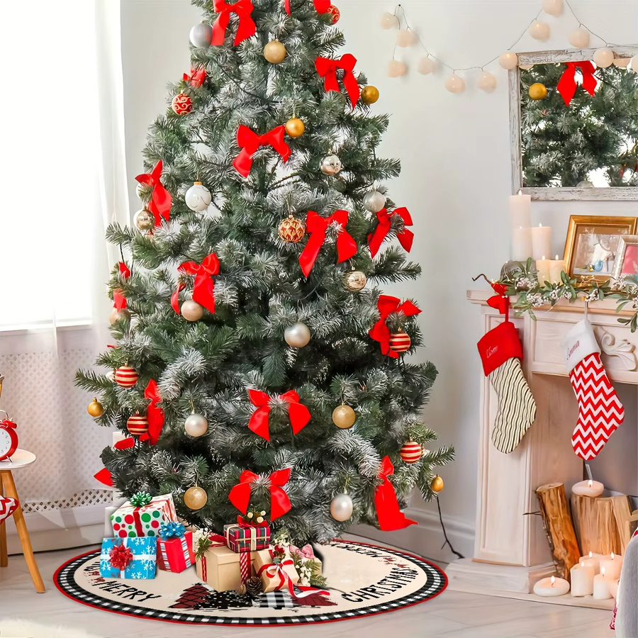 VIKAMA Weihnachtsbaumrock mit Rentier-Motiv und Schneeszene in kariertem Design, rund, mehrfarbig - Bild 4