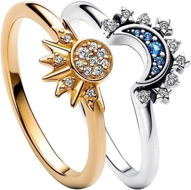 Paarring-Set, Kupfer, Zirkonia, Bicolor, Damen, Verlobung - Bild 1
