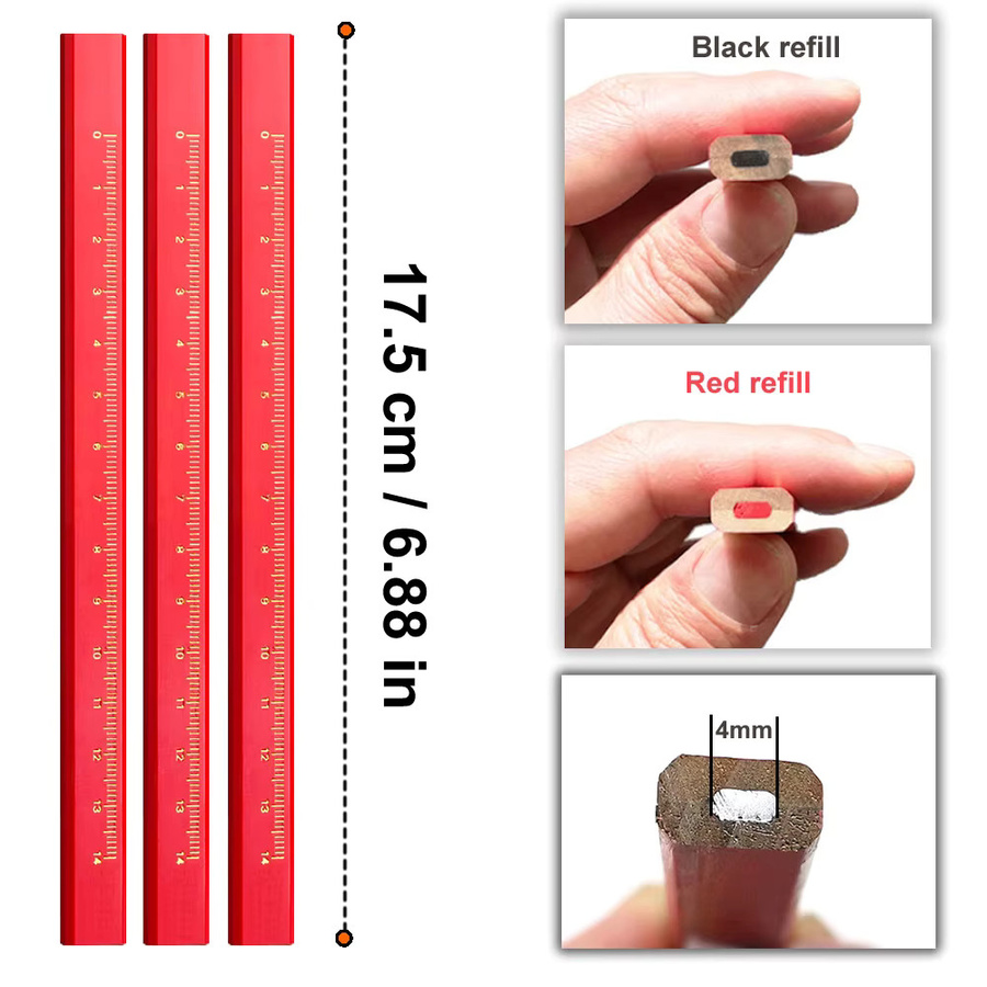 LOLEDE Zimmermannsbleistift mit dickem Graphitkern und Skala für DIY-Markierungen in Schwarz, Rot oder Lila - Bild 2