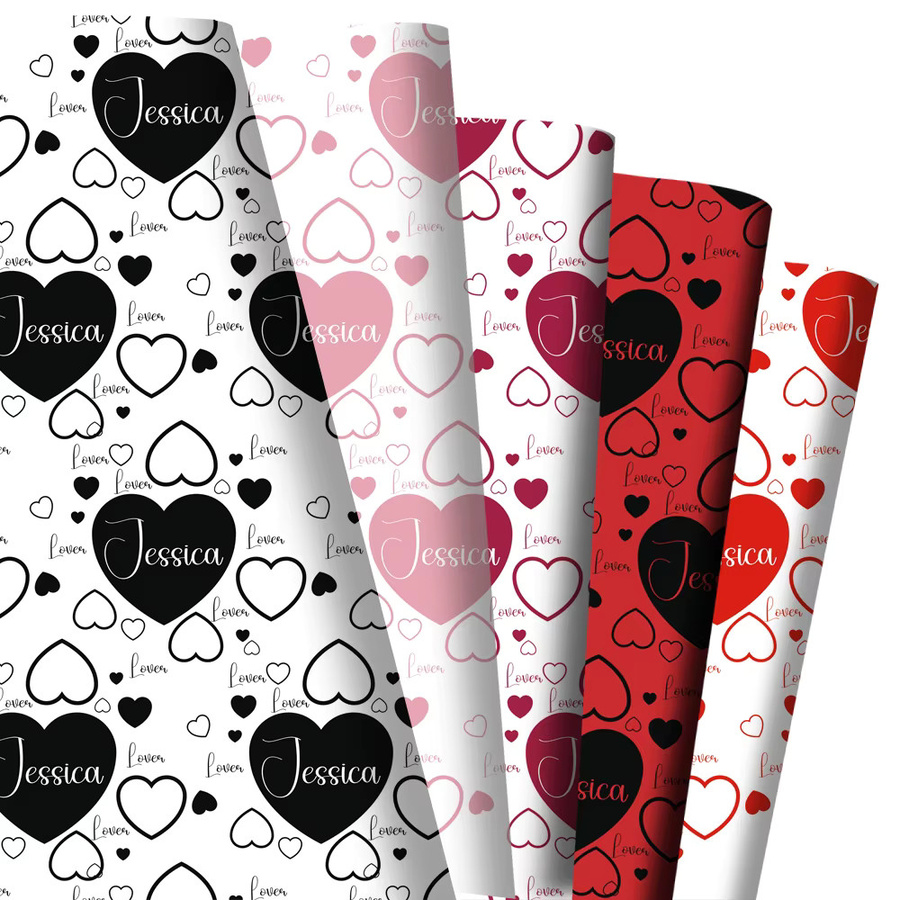 joy-enlife Geschenkpapier mit Herzmuster für Valentinstag und Hochzeiten in Rosa, Schwarz und Rot - Bild 2