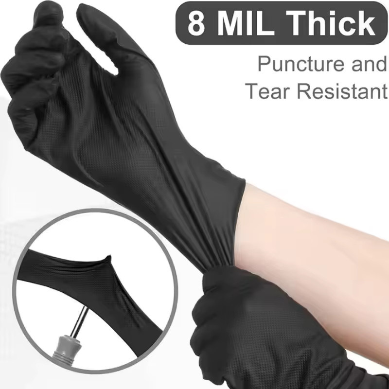 YUMARCH Nitrilhandschuhe Heavy Duty in Schwarz und Orange, 8Mil Einweghandschuhe mit Diamant-Strukturgriff, Größe L - Bild 4
