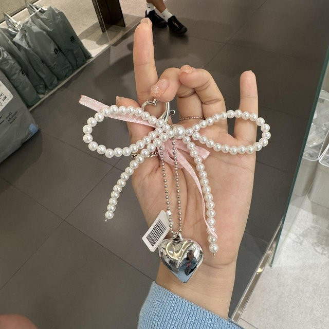 Anhänger Bowknot-Herz-Schlüsselbund, weiß, rosa, Damen - Bild 1
