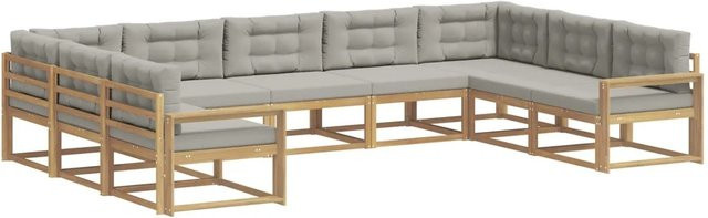 vidaXL Outdoor-Sofagarnitur in U-Form aus Akazienholz mit Kissen, Weiß-Hellgrau - Bild 1