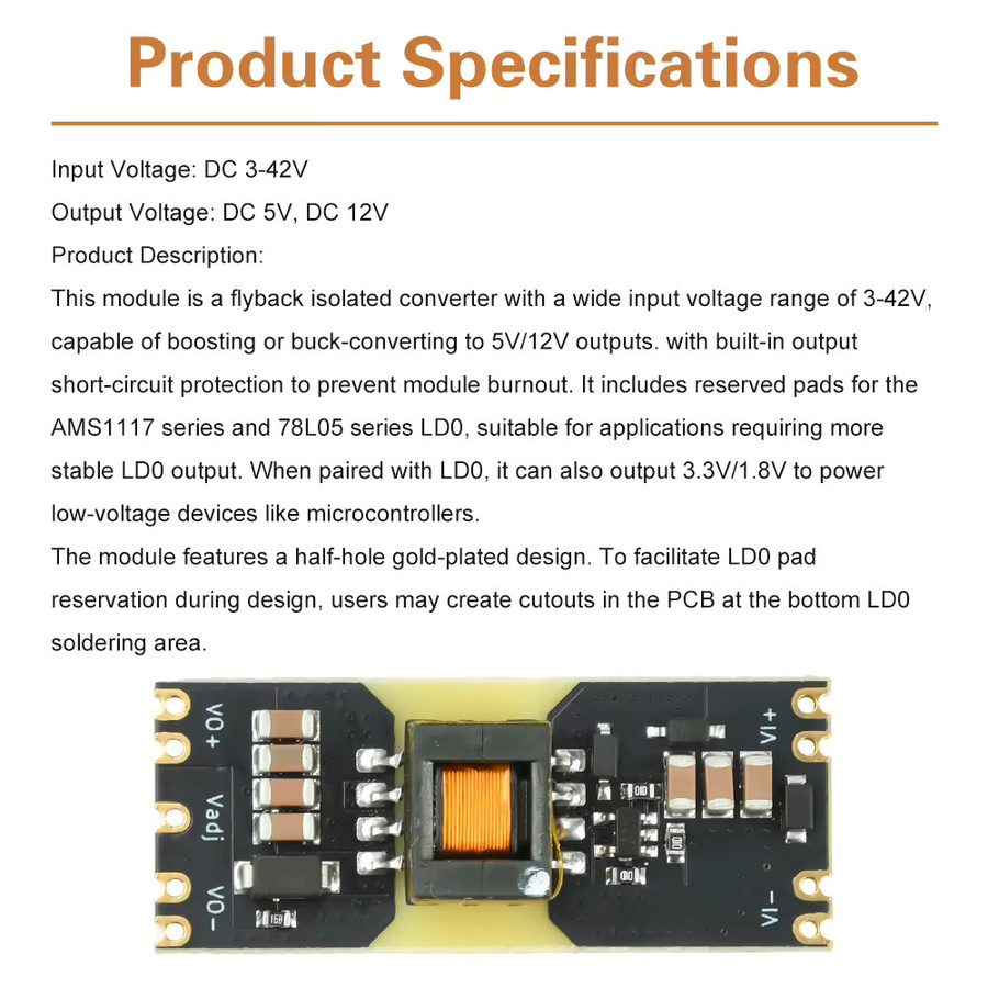 Aideepen JW3510 Isoliertes Stromversorgungsmodul DC-DC-Wandler Buck-Boost-Modul 3–42 V auf 5/12 V für LDO DIY in Multicolour - Bild 5