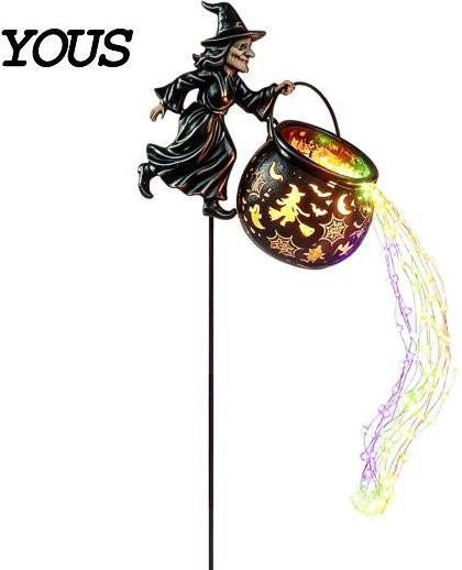 Bumblebee Digital Halloween Gartendekoration Hexenkessel Hoflicht mit LED Solar-Laterne und fliegender Silhouette in Schwarz und Multicolour - Bild 1