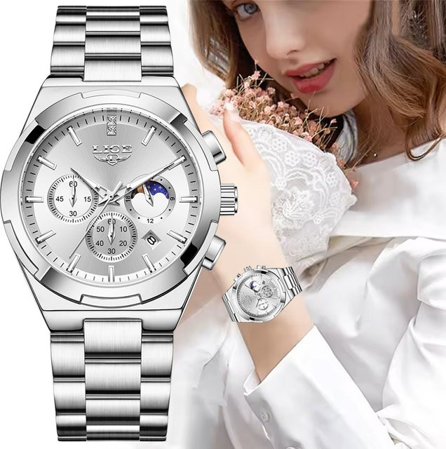 LIGE Armbanduhr, Chronograph, Quarz, Edelstahl, Silber, Damen - Bild 1