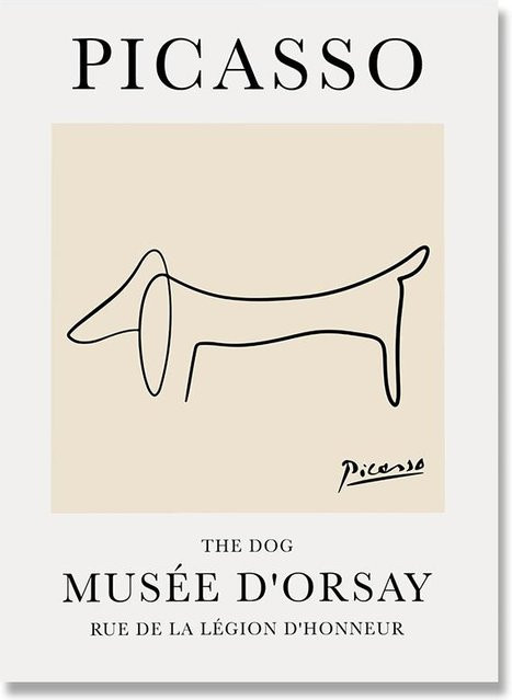 Pablo Picasso Tier Skizze Hund und Katze Kunstdruck auf Leinwand, Wandbild ohne Rahmen, Breite: 60 cm, Höhe: 90 cm - Bild 1