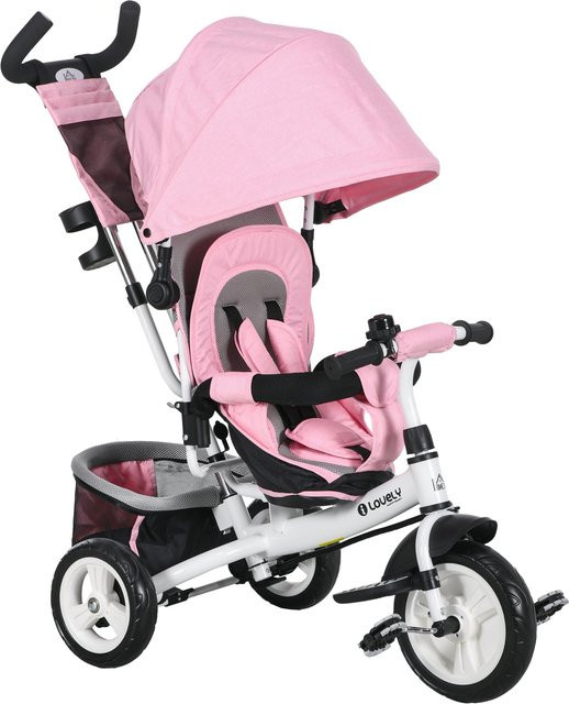 Homcom Dreirad für Babys ab 12 Monaten mit Teleskop- und abnehmbarer Schiebestange, Mommy Bag und Flaschenhalter in Rosa - Bild 1