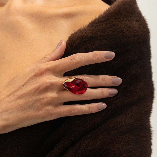 Offener Ring, braunes Harz, geometrische Form, Damen - Bild 1