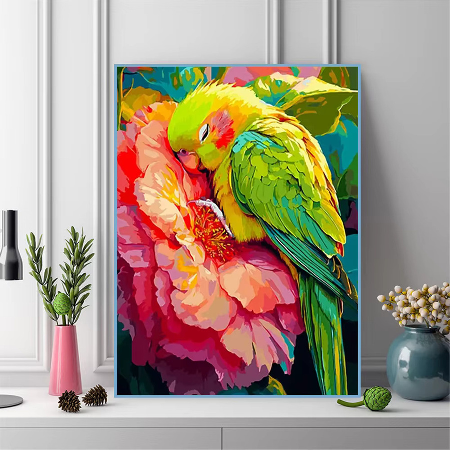 EverShine Diamond Painting DIY Set Papagei mit Blumen Motiv in Multicolour für Kinder und Erwachsene - Bild 3
