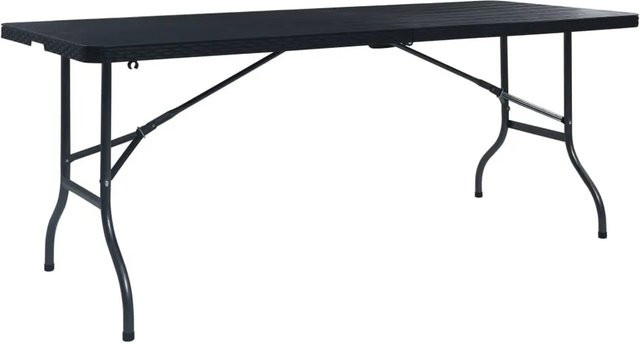 vidaXL Gartentisch klappbar in Schwarz mit Rattan-Optik aus HDPE und pulverbeschichtetem Stahl, B/T/H: 180 x 75 x 72 cm - Bild 1