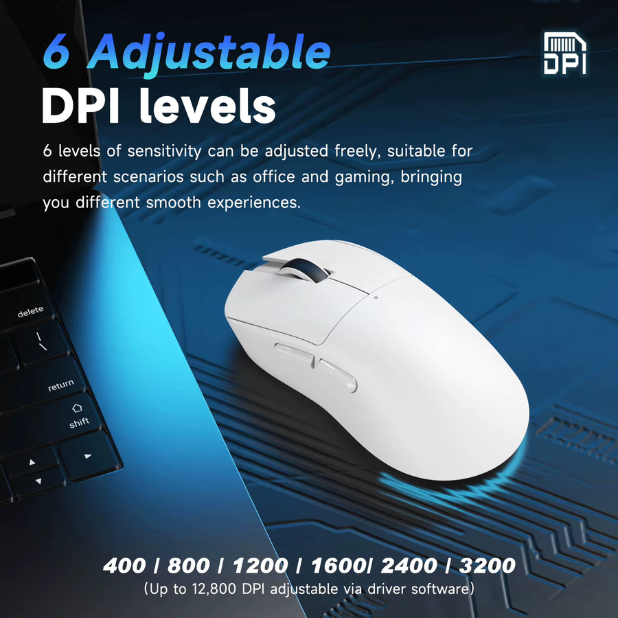 AJAZZ NJ08 MC Drei-Modus Wireless Gaming- und Büromaus in Weiß mit ultraleichtem Design und 1000Hz Berichtsrate via Bluetooth und Wi-Fi - Bild 3
