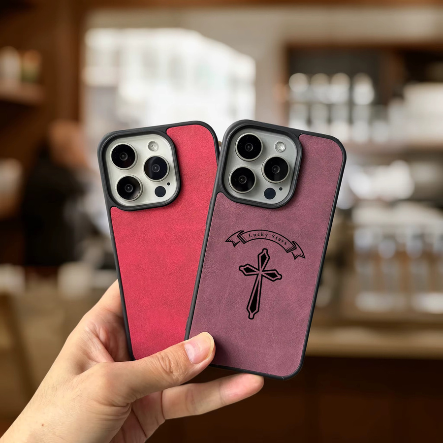 Luxus Wildleder Handyhülle Lucky Star Cross für Apple iPhone 17 16 15 14 13 12 11 Pro Max Plus und 16e - Bild 1