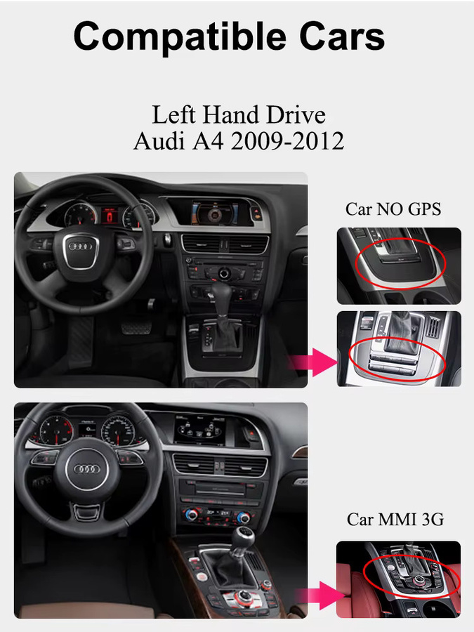 AUTOTOP Wireless Carplay und Android Auto Touchscreen für Audi A4 B8 2009-2012 MMI 2G MMI 3G Multimedia Steuergerät in Schwarz mit 8,8 Zoll Display und Bluetooth - Bild 2
