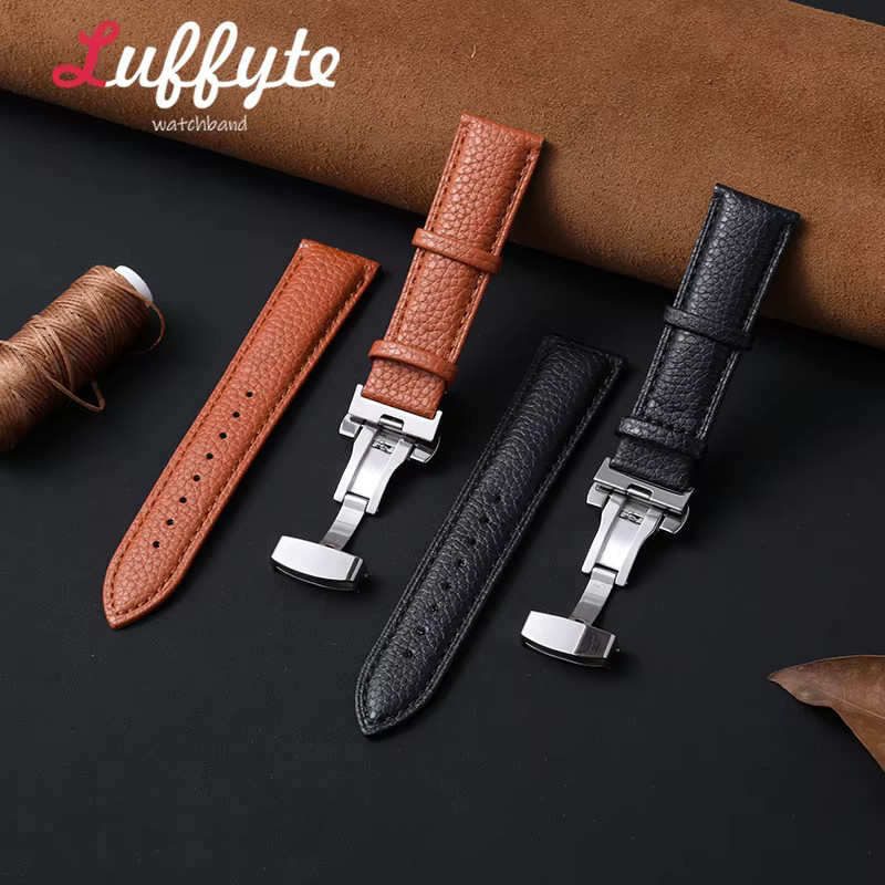 luffyte Uhrenarmband Leder, Lychee-Textur, Schmetterlingsschnalle, Unisex - Bild 1
