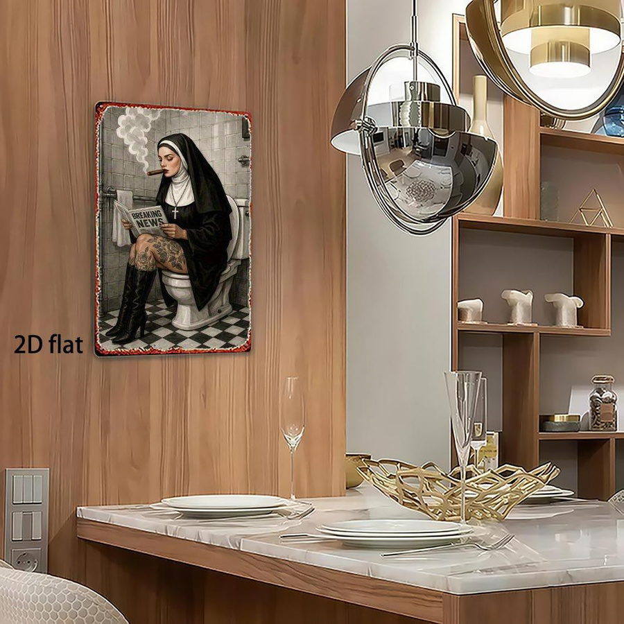 Retro-Metallplakat ZX ART mit rauchender Nonne als Badezimmerdeko, B/H: 20 x 30 cm, Mehrfarbig - Bild 5