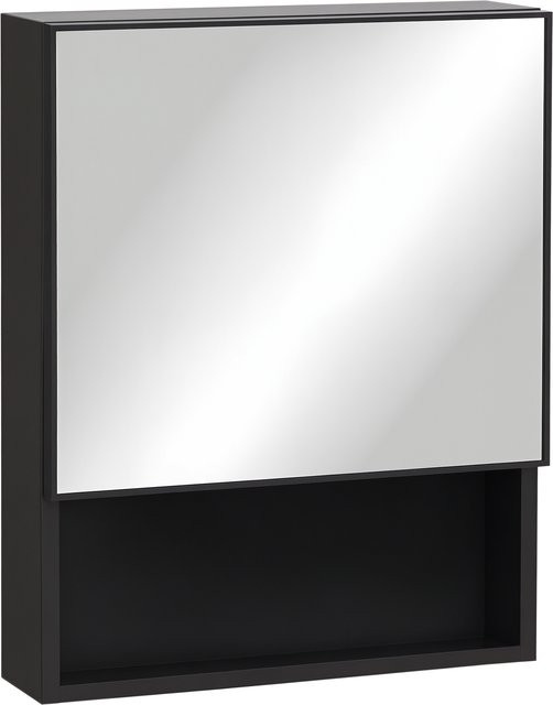 Kleankin Spiegelschrank aus Edelstahl und Glas in Schwarz mit 2 Innenböden und offenem Regal für das Badezimmer B/T/H: 46 x 13,5 x 58 cm - Bild 1