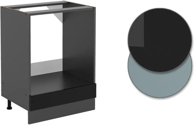 Vicco R-Line Herdbauschrank in Schwarz Hochglanz und Anthrazit mit Eiche-Optik, Breite: 60 cm, Höhe: 81,6 cm, Tiefe: 60 cm - Bild 1