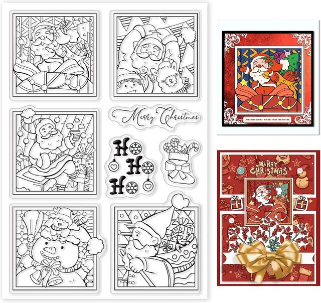 Transparenter Silikon-Stempel mit Weihnachtsmotiv Schneemann und Weihnachtsmann für Bastelarbeiten, B/H: 10,9 x 16 cm - Bild 1