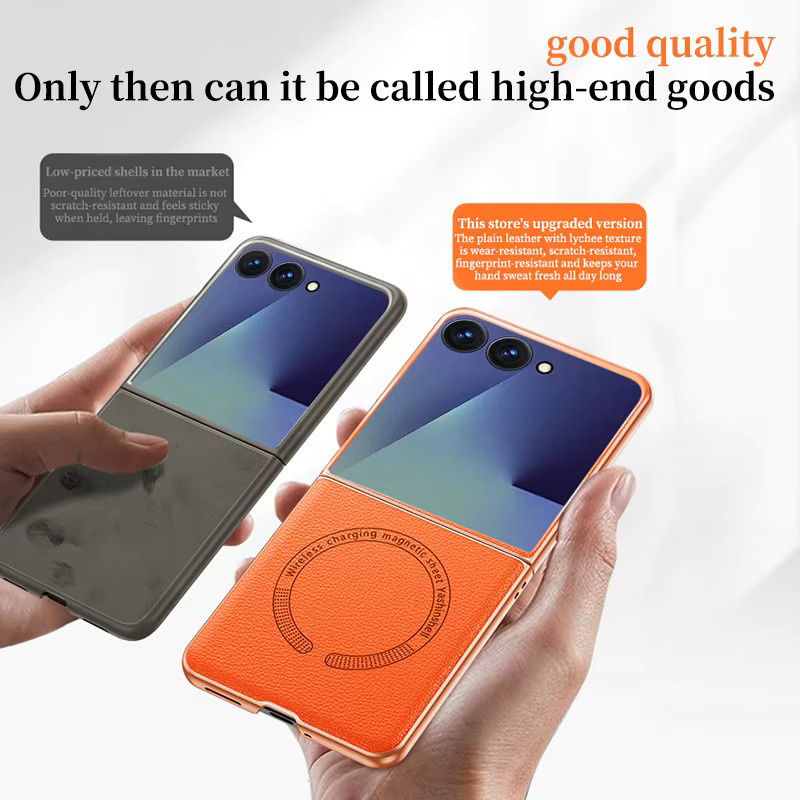 Magnetische Leder-Handyhülle für Samsung Galaxy Z Flip 7 6 5 4 und ZFlip 7FE 5G mit MagSafe Unterstützung in Orange - Bild 3