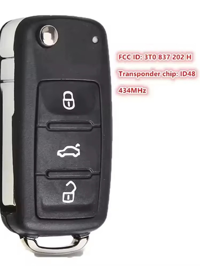 KEYECU Flip Remote Key Fob 434 MHz mit ID48 Chip für Skoda Citigo Fabia Octavia Rapid Roomster Yeti in Schwarz, P/N: 3T0 837 202 H - Bild 3