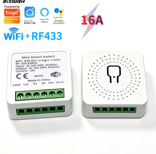 Tuya WiFi Smart Switch 16A mit RF 433MHz Fernbedienung, weiß, kompatibel mit Smart Life App und Amazon Alexa Sprachsteuerung - Bild 1
