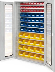 Kappes Grossraumschrank Mod. 11 in Grau mit Sichtfenstertüren aus Stahlblech, inklusive Regalböden, Schubladen und Schloss, B/T/H: 113 x 59 x 195 cm - Bild 1
