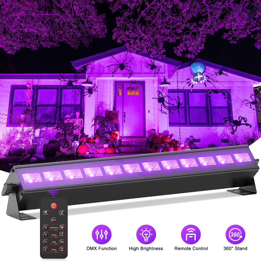 Yiflamefly 4er-Set Schwarzlicht Wandfluter mit 12 UV-LEDs, DMX-Steuerung und Fernbedienung, Farbe: Schwarz - Bild 2