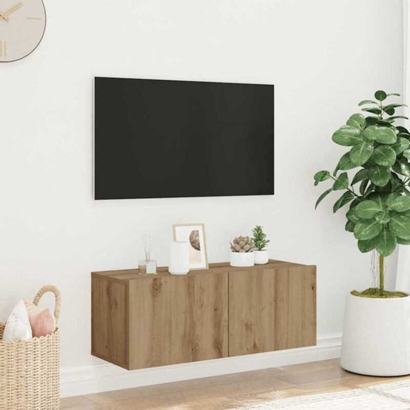Vidaxl TV-Wandschrank in Eiche Natur mit Drehtüren, B/H/T: 80 x 30 x 30 cm - Bild 1