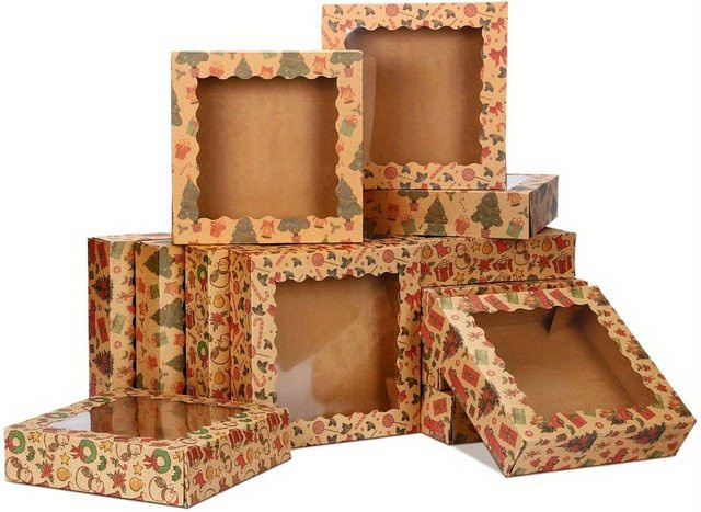 12er Set Kraftpapier Geschenkboxen mit Sichtfenster für Hochzeiten und Weihnachtsgeschenke, Mehrfarbig - Bild 1