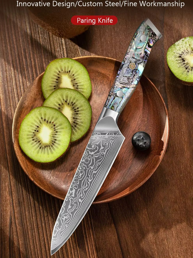 Baovim Allzweckmesser aus Damaszener Stahl mit Abalone-Muschelgriff, 5 Zoll (12,7 cm) - Bild 7