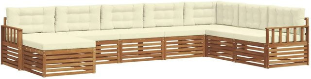 vidaXL Sofagarnitur 8-teilig in U-Form aus Massivholz Akazie, Farbe Natur und Creme/Beige - Bild 1