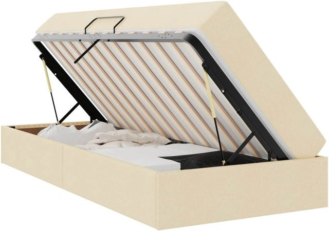 vidaXL Aufbewahrungsbett mit Matratze in Creme und Beige, B/T/H: 100 x 200 x 43,5 cm - Bild 1