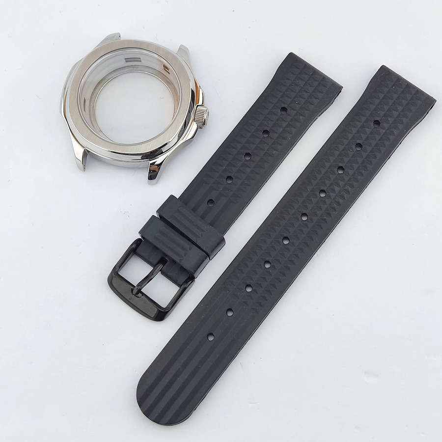 OUMASHI Gehäuseset, 44 mm, Edelstahl, Saphirglas, Kautschukarmband, Silber - Bild 3