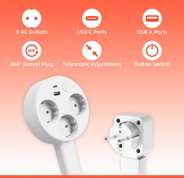 Dreamburgh Skalierbare und Drehbare Steckdosenleiste in Weiß mit EU-Stecker - Bild 1