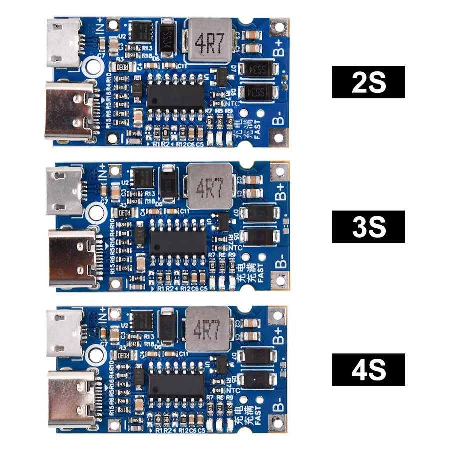 Aideepen Li-Ionen-Batterie Ladeschutzmodul Schnelllade-Modul für 2S 3S 4S mit Spannungsregler in Blau - Bild 3
