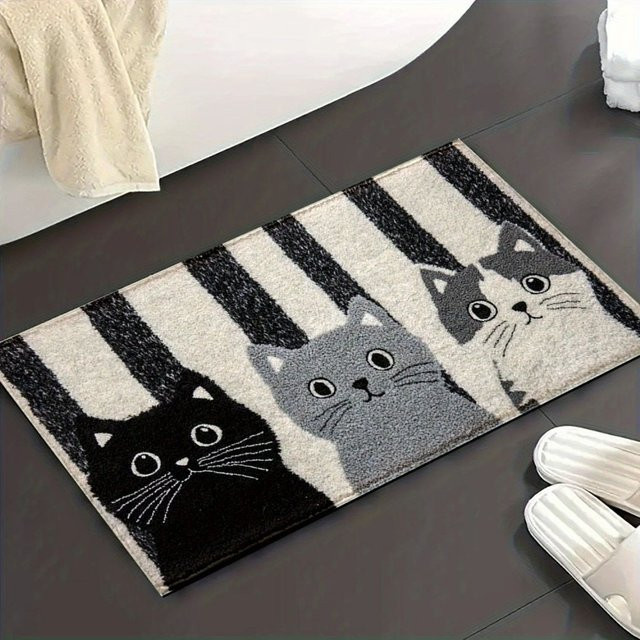 VIKAMA Teppich mit Cartoon-Katzen-Motiv und Streifen, weiche und wasserdichte Bodenmatte in Mehrfarbig, modern und rechteckig für Wohnzimmer, Schlafzimmer oder Garten - Bild 1