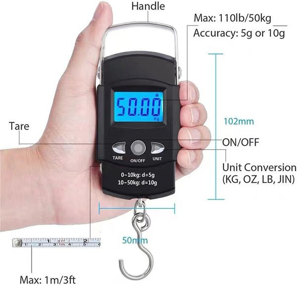 DIDA BEAR Digitale Angelwaage mit blauer LCD-Hintergrundbeleuchtung und Messline, schwarze Elektronische Hängewaage bis 50 kg - Bild 1