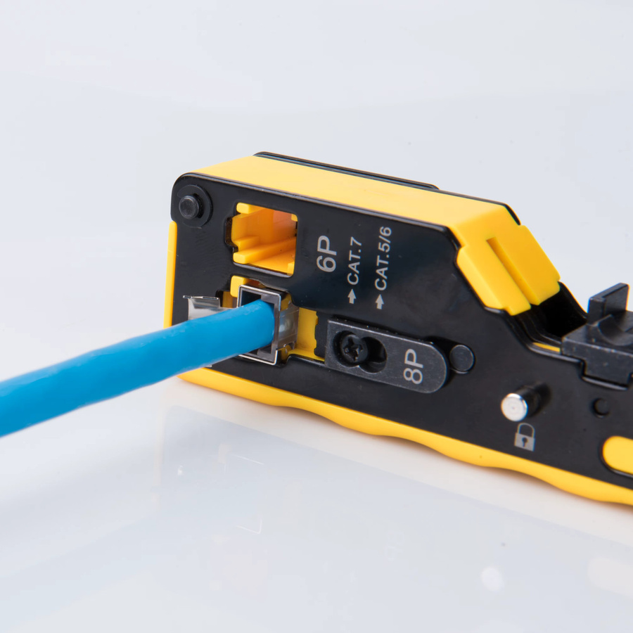 Linkwylan Crimpzange für Pass-Through-Modularstecker Cat5 Cat6 Cat7 in Gelb - Bild 3