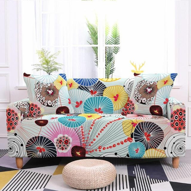 Your Warm Home Abstrakte Stretch-Sofahülle in Multicolour, Staubdichte Möbel-Schutzhülle aus Polyester-Baumwoll-Gemisch, B/H: 90 x 140 cm - Bild 1