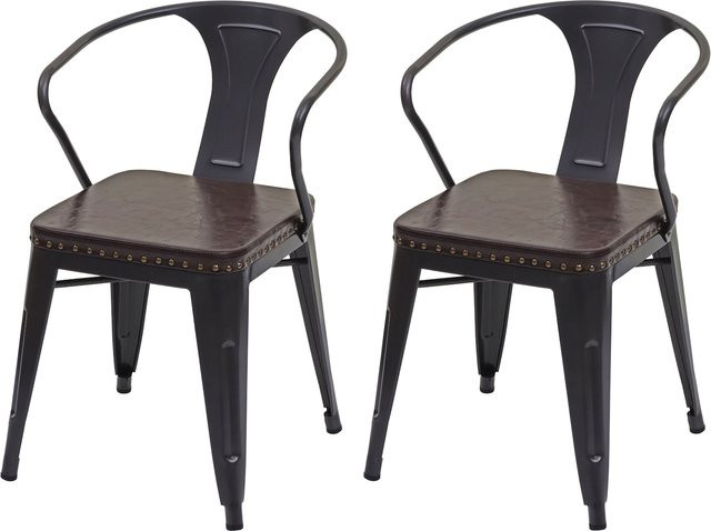 2er-Set MCW Esszimmerstühle H10d im Industrial-Design mit Armlehnen aus Kunstleder und Metall in Schwarz-Braun - Bild 1