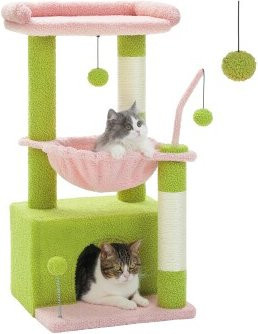Pawz Road Kleiner Kratzbaum mit Hängematte und Spielzeug in Pink, Höhe: 83 cm - Bild 1