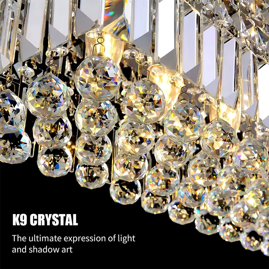 PIBAOGU Kristall-Kronleuchter als lineare LED-Pendelleuchte, 8-flammig, E14, transparent, Breite: 100 cm, Tiefe: 25 cm, Höhe: 100 cm - Bild 5