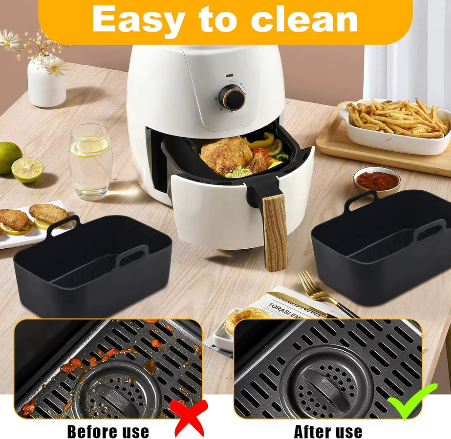 2er-Set Silikon-Luftfritteuse-Einsätze für Ninja Foodi Double DZ201, wiederverwendbares Zubehör für Ninja 8QT, Schwarz - Bild 2