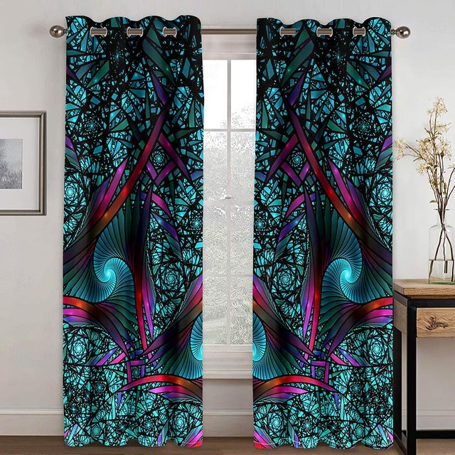 Yiran Furniture Vorhang mit Dazzle-Muster in Navy Blau, digital bedruckter Polyester-Vorhang mit Ösen, 2er-Set, B: 50 cm, H: 130 cm - Bild 1