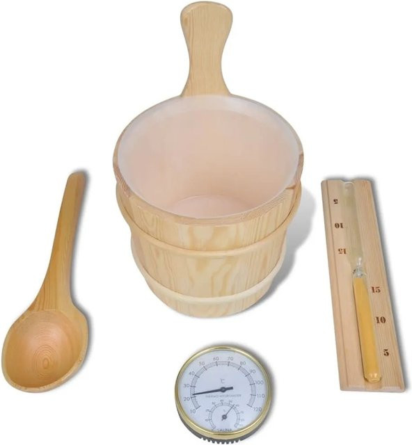 vidaXL 5-teiliges Sauna-Zubehör-Set aus Holz mit Eimer, Löffel, Sanduhr und Thermo-Hygrometer - Bild 1