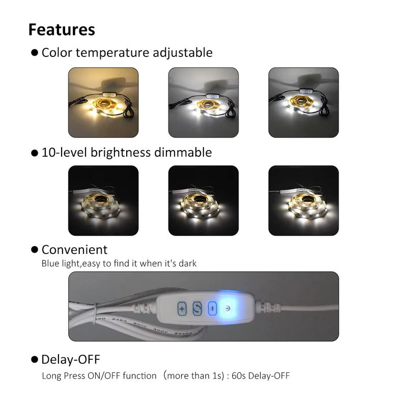 MERRYLE USB LED-Dimmer mit Fernbedienung und Schalter, 5V DC, 1,5m Kabel, Schwarz, für CCT LED-Beleuchtung (2-Pin/3-Pin) - Bild 3