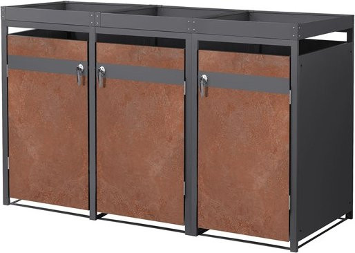 ML-Design Mülltonnenbox mit Pflanzdach aus Stahl in Anthrazit-Braun Rostoptik, B/T/H: 200 x 80 x 124 cm - Bild 1