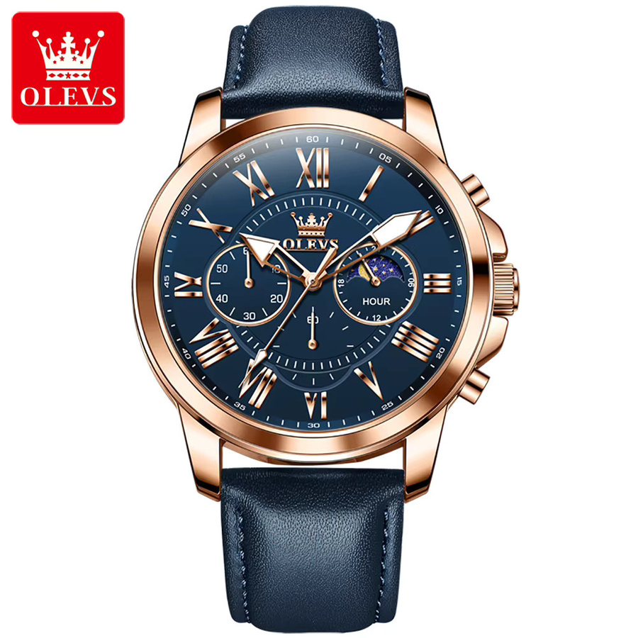 OLEVS Chronograph, Quarz, Lederarmband, Blau, Herren - Bild 7